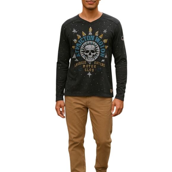 Affliction American Customs Motor Co Skull Long Sleeve T-Shirt size Medium - Picture 2 of 12